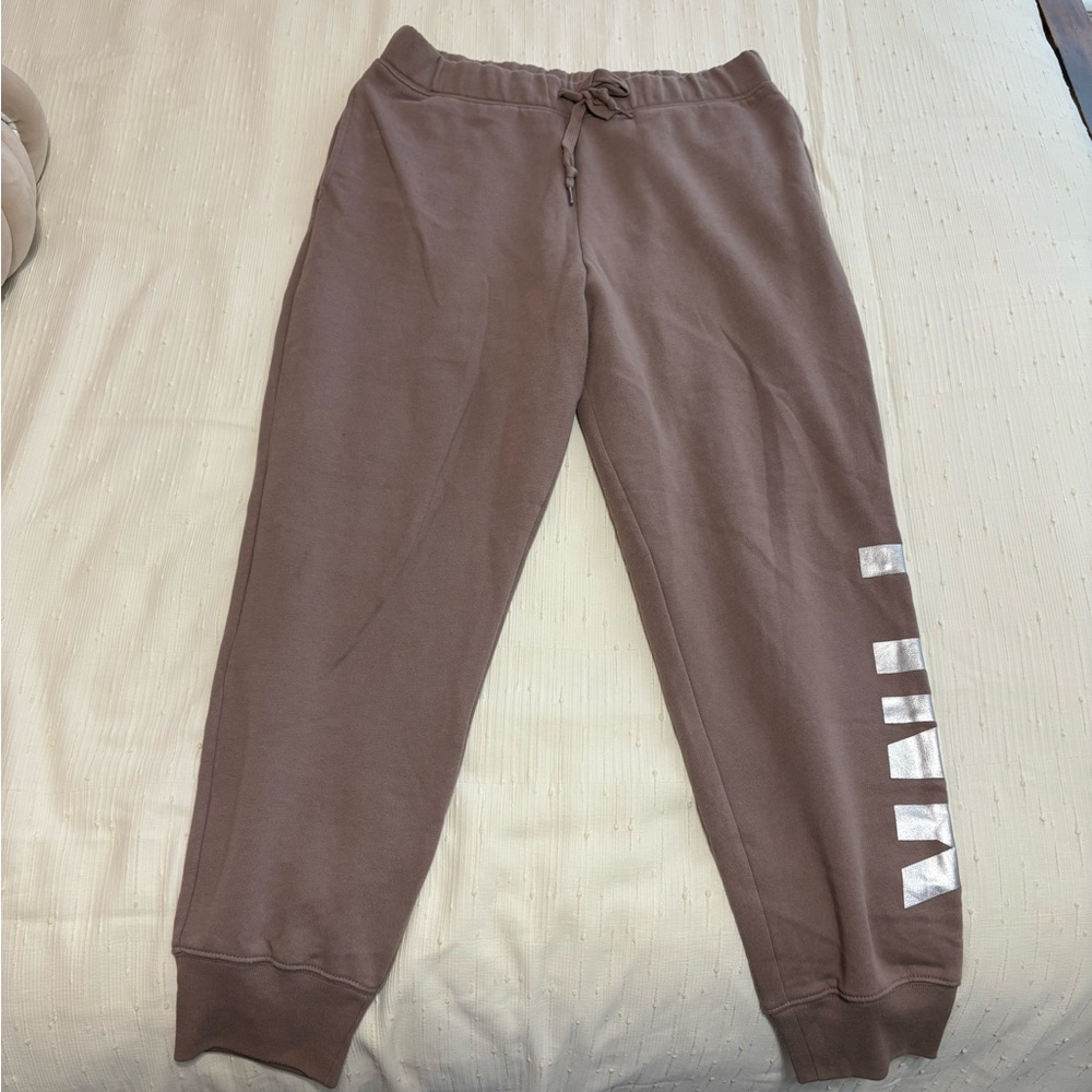 PINK Victoria's Secret Brown Joggers with Silver Lettering